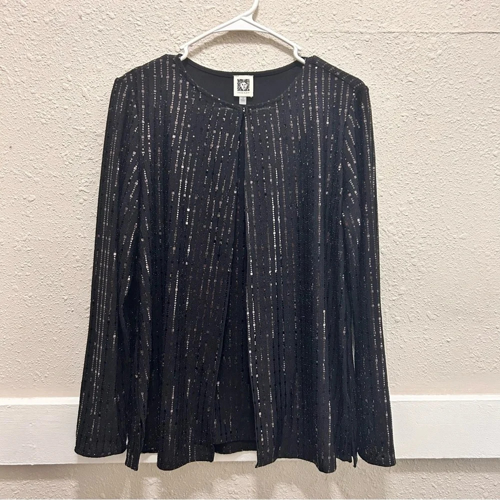 Anne Klein Black Linear Shine Jacket with Built in Shell NWOT Small